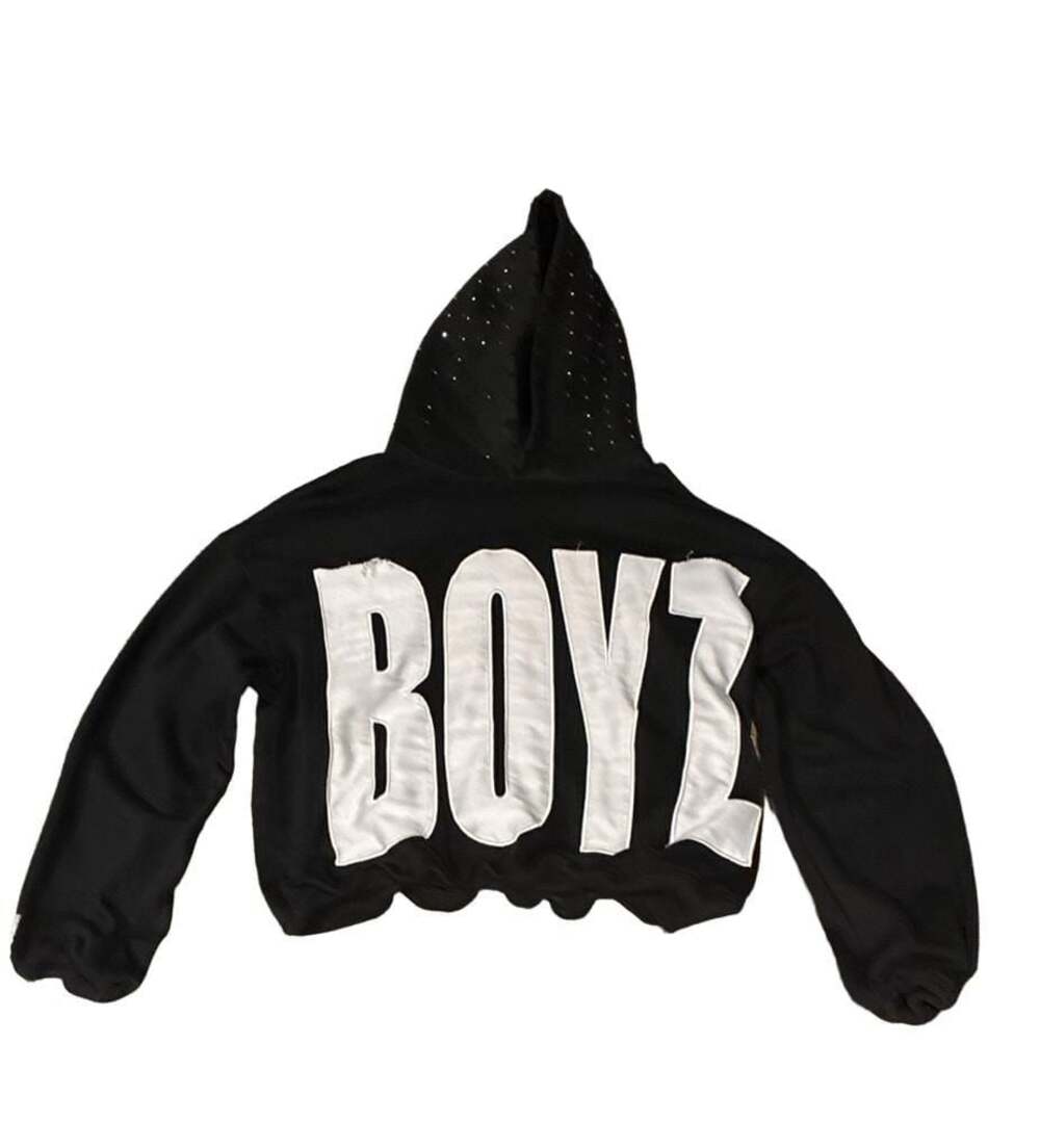 Warboyz Black Cropped Hoodie with White Boyz Logo and Peace Sign